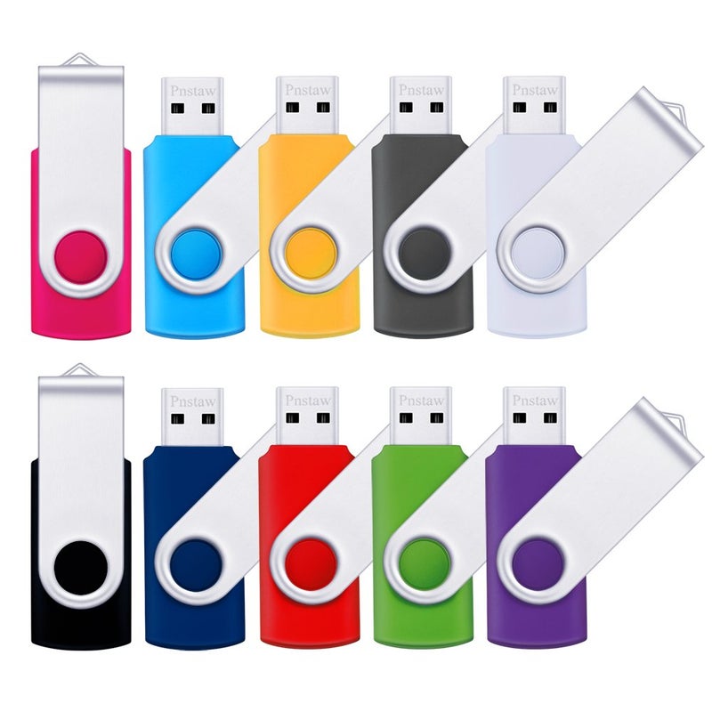 Pnstaw (10 Pack,Multi-Color) 64GB USB 2.0 Flash Drive Swivel Memory Stick Thumb Drive Pen Drives Jump Drive for Data Storage, File Sharing(64GB) - Image 1
